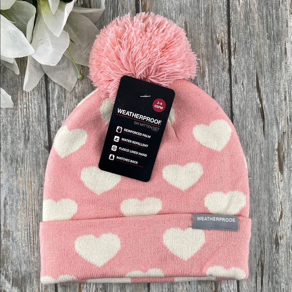 Baby Toddler Weatherproof Pink and White Heart Kids Beanie